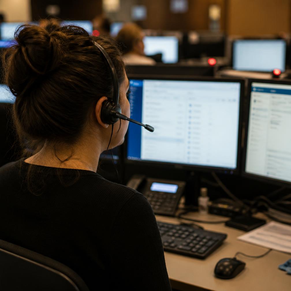 Contact center supervisor reviewing calls
